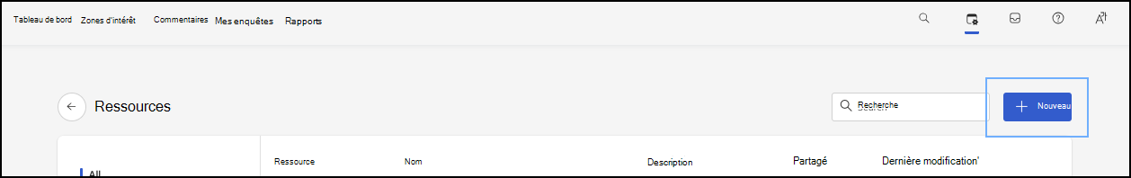Capture d’écran du bouton **+ Nouveau** permettant d’accéder à l’ajout de nouvelles ressources de contenu.