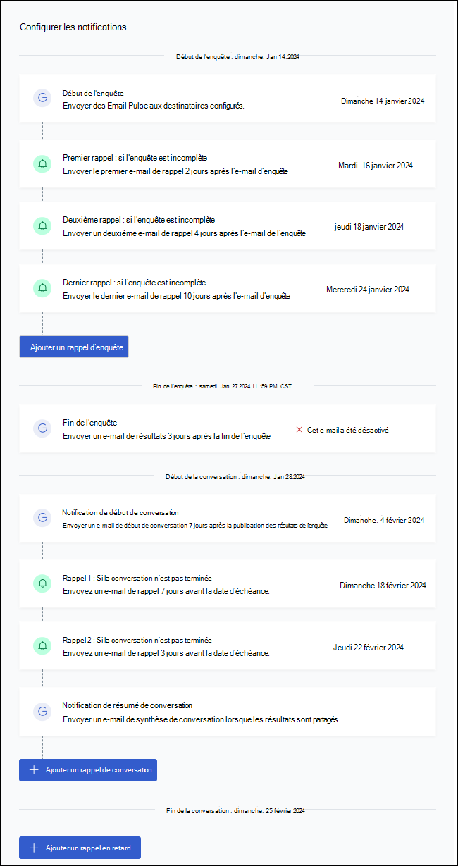 Capture d’écran de la section Configurer les notifications dans Configuration des communications.