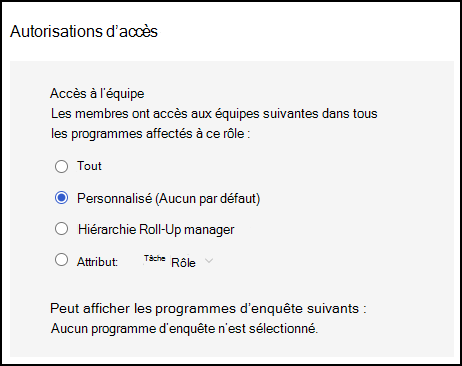 Capture d’écran des autorisations d’accès dans les paramètres de rôle.