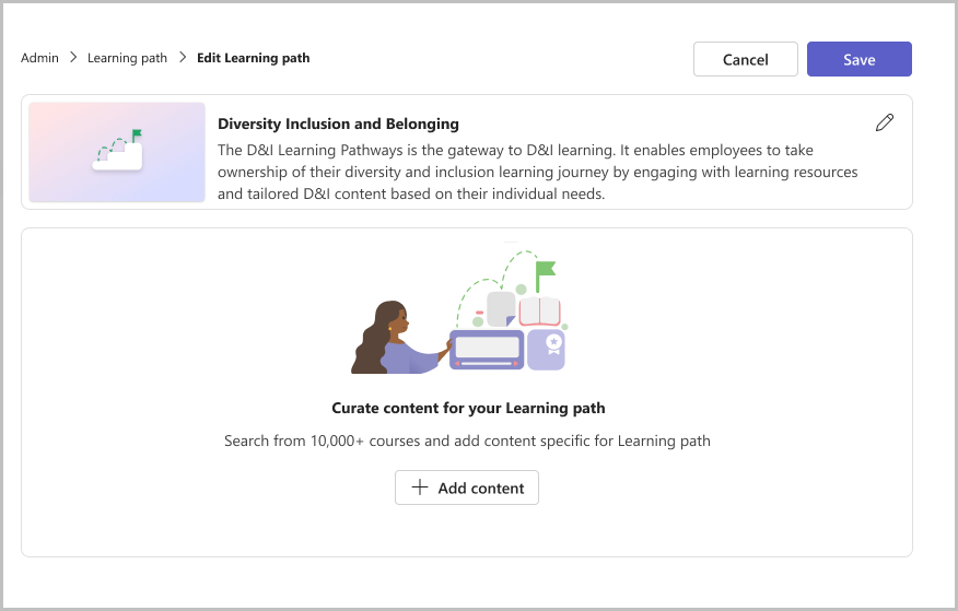 Image de l’option ajouter un bouton de contenu dans la navigation Modifier le parcours d’apprentissage