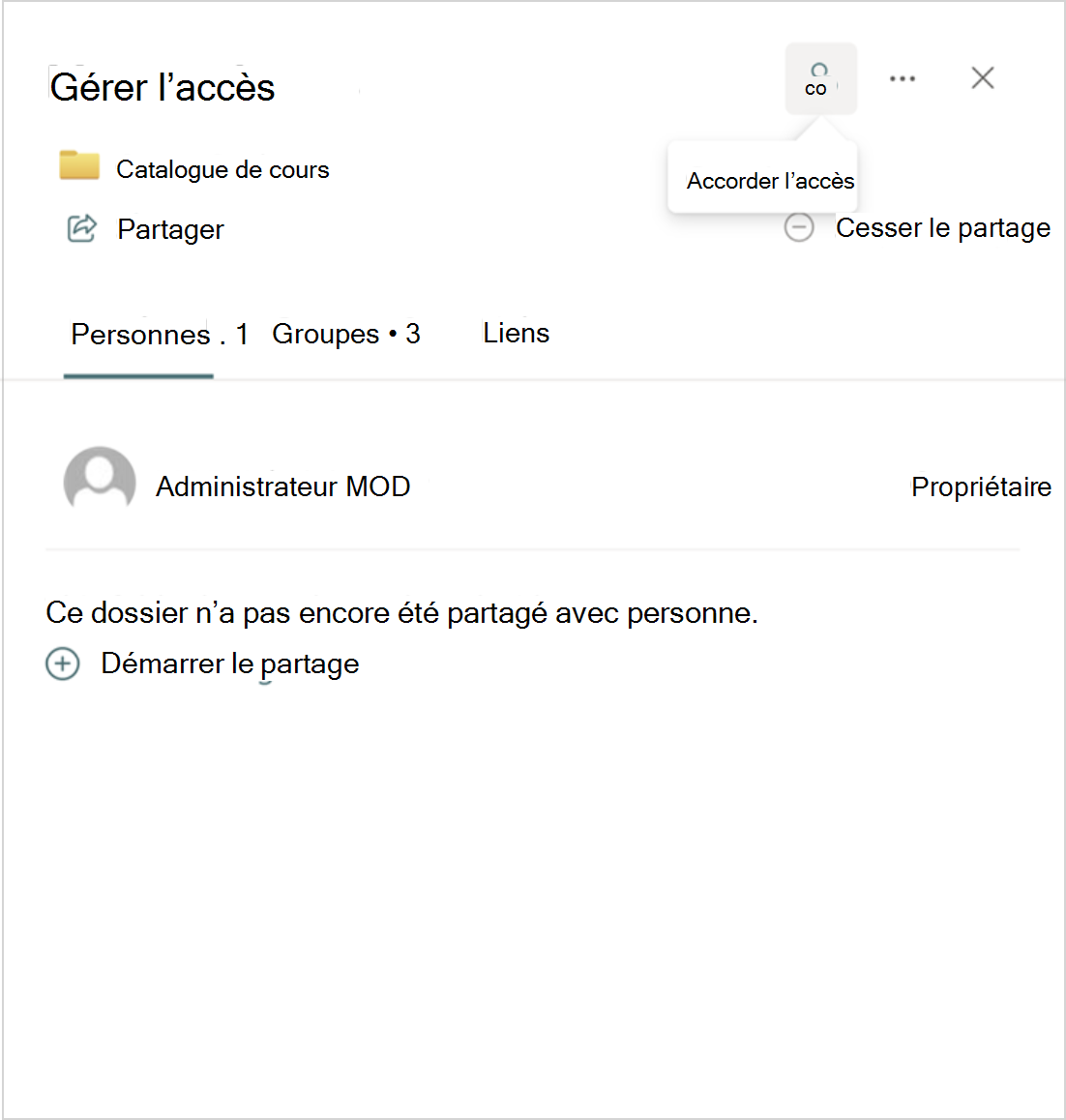 Capture d’écran des options Gérer l’accès.