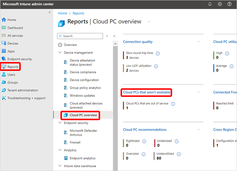 Capture d’écran de l’accès aux PC cloud qui ne sont pas disponibles