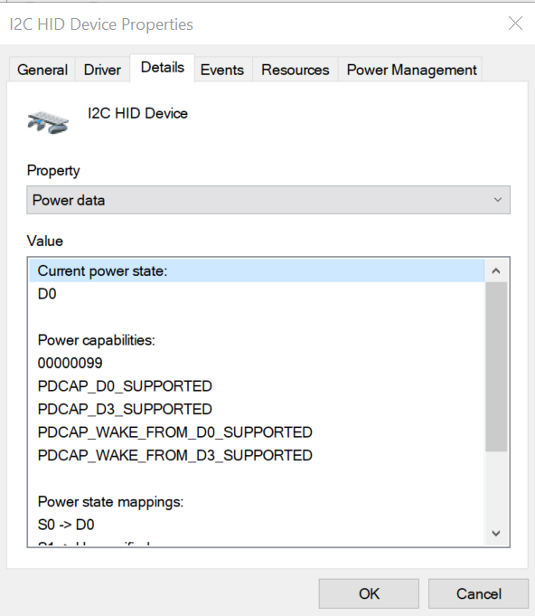 Propriétés de l’appareil HID I2C