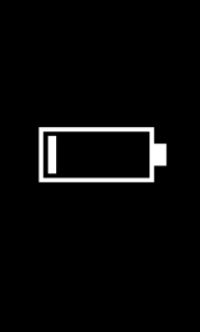Capture d’écran montrant une interface utilisateur de batterie faible en blanc et noir.