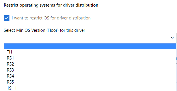 Capture d'écran d'un menu déroulant listant les versions de systèmes d'exploitation.