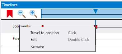 Menu contextuel clic droit du marque-page affichant des options pour voyager à la position, éditer et supprimer.
