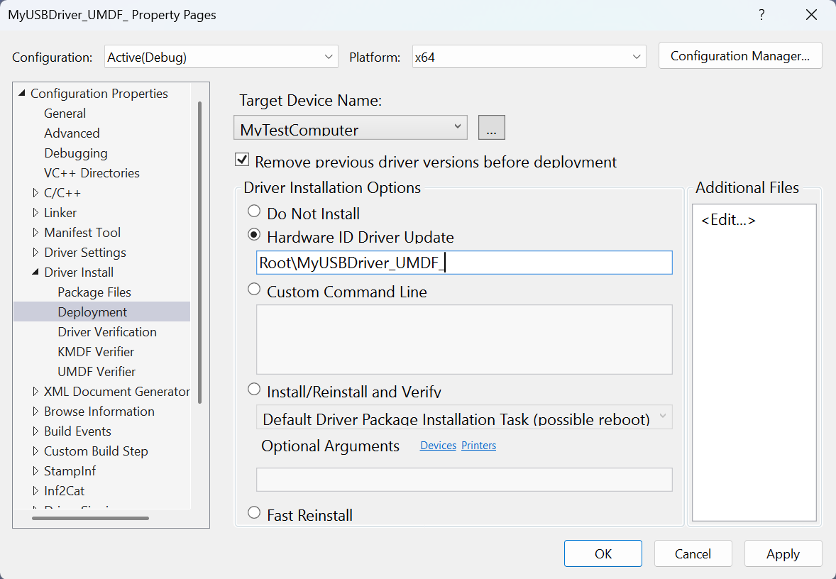 Capture d’écran de la fenêtre des pages des propriétés de Visual Studio 2022.