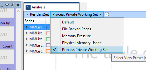 Capture d’écran de la liste déroulante Ensemble de travail privé du processus WPA.