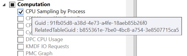 Case parent de calcul cochée avec uniquement Échantillonnage CPU par processus coché en dessous