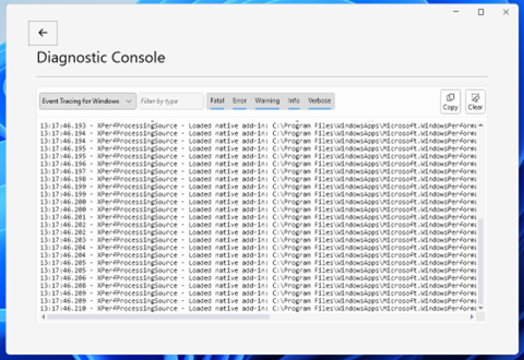 Image de la console Diagnostics