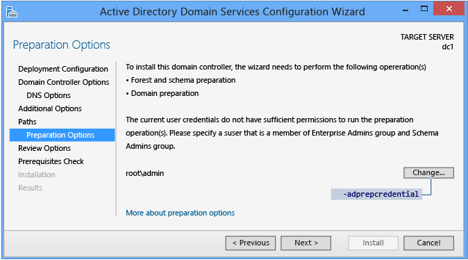 Capture d’écran montrant la page Options de préparation et mettant en évidence le bouton Modifier.