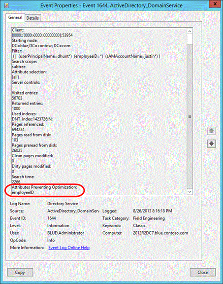 Capture d’écran mettant en évidence la valeur Attributs empêchant l’optimisation.