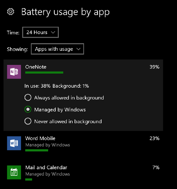 Utilisation de la batterie par application sur mobile.