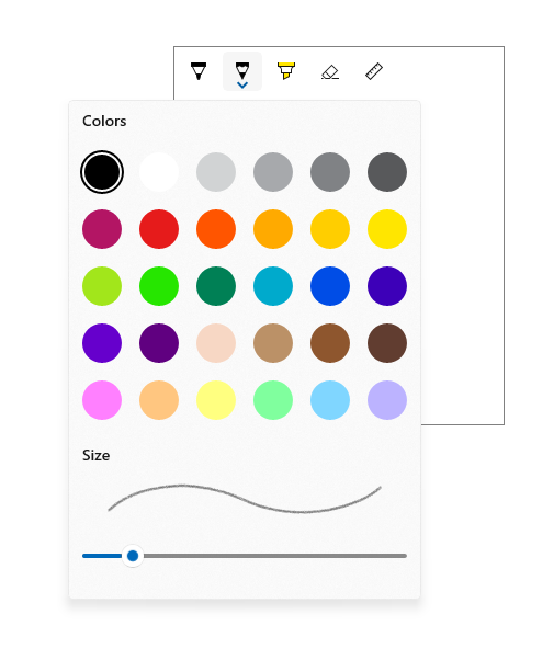 Menu volant de palette InkToolbar