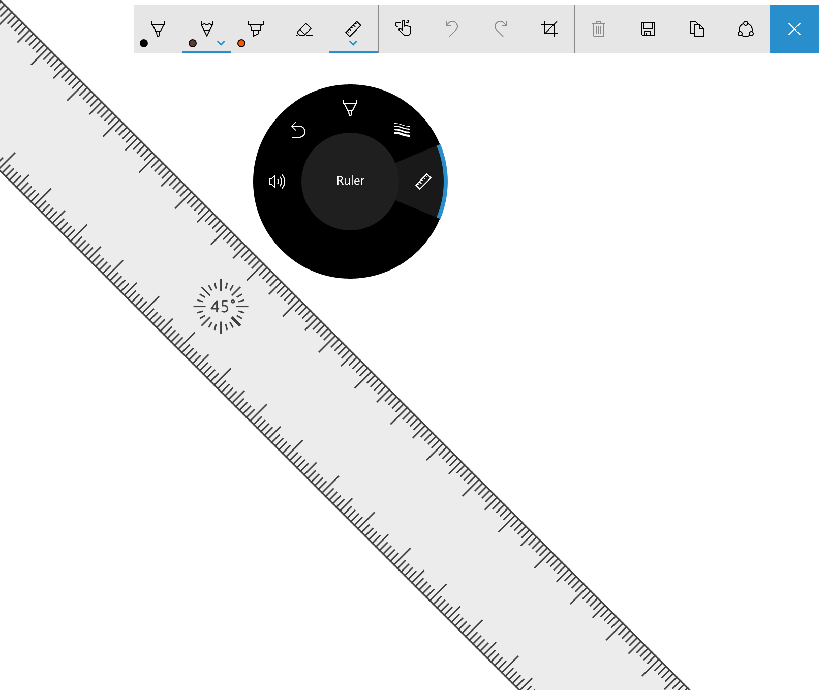 Menu Surface Dial avec outil de règle pour la barre d’outils Windows Ink