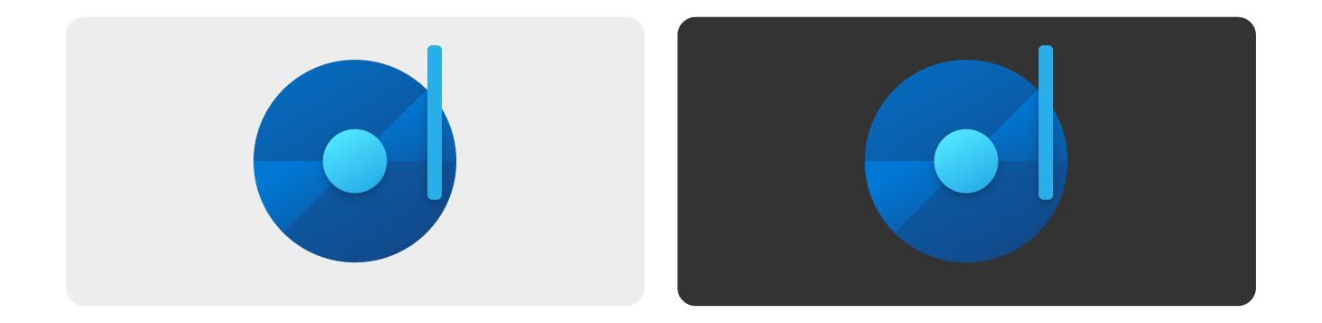 Diagramme montrant deux versions de la même icône, une dans un thème sombre et l’autre dans un thème clair.