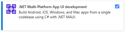 Capture d’écran de la charge de travail mobile dotnet dans Visual Studio.