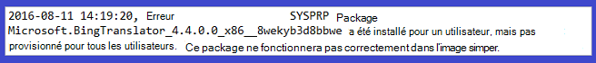 Erreur de package Microsoft Bing Translator.