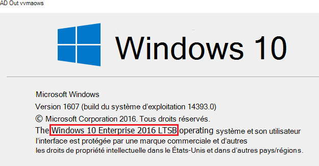 capture d’écran du texte d’affichage À propos de Windows.