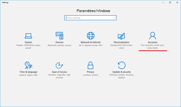 choisir des comptes de paramètres Windows