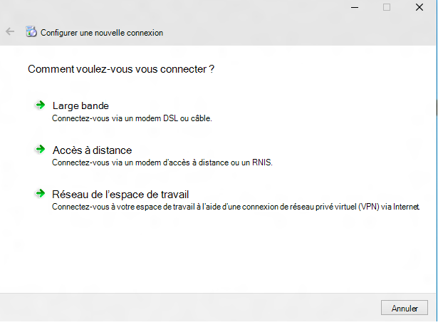 Configuration de la connexion du fournisseur de services de configuration vpnv2.