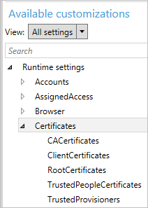 Dans le Concepteur de configuration Windows, développez la catégorie Certificats.