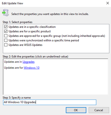 Entrez Toutes les mises à niveau Windows 10 pour le nom dans la console d’administration WSUS.