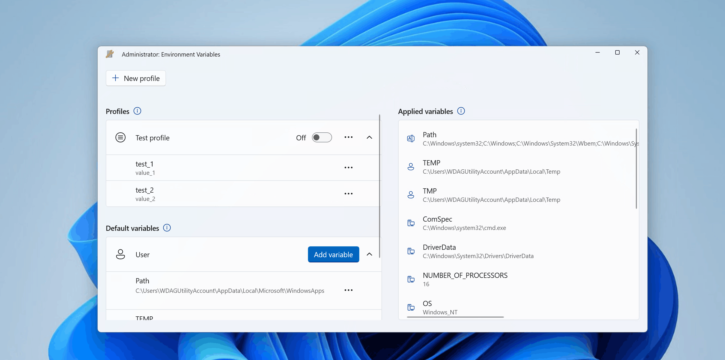 PowerToysEnvironment Variables: Appliquer le profil