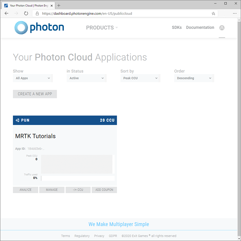 Page d’application Photon