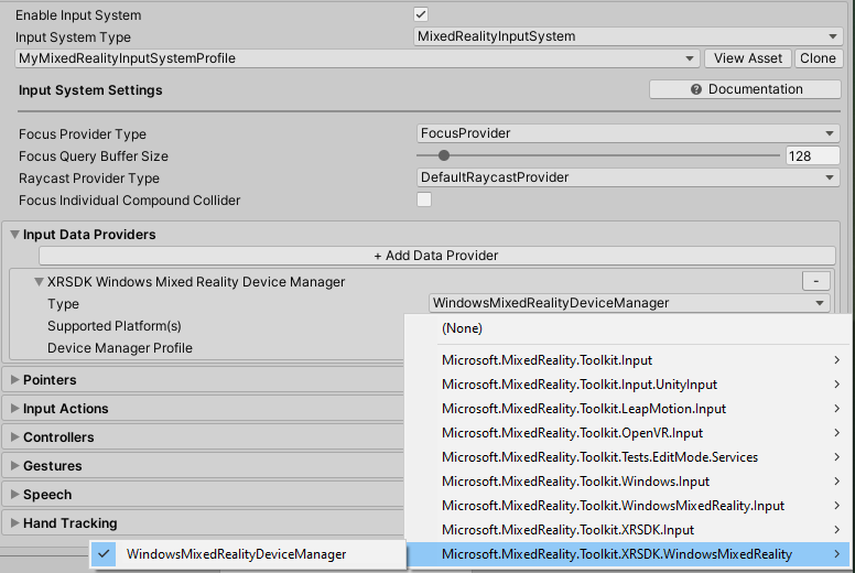 Paramètres d’entrée du Kit de développement logiciel (SDK) XR