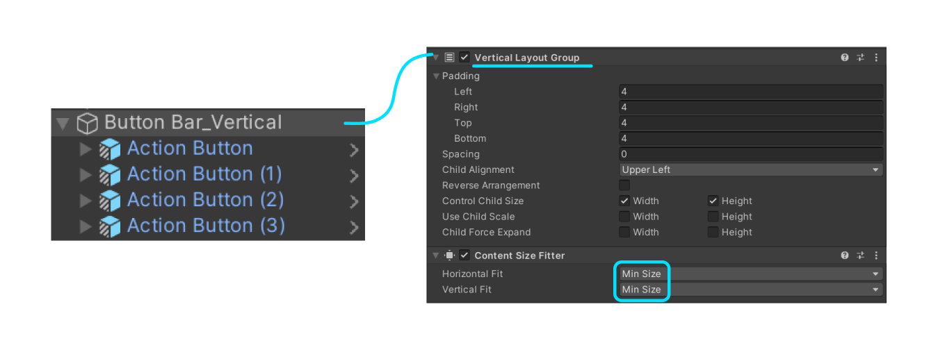 Configuration de la disposition pour une barre de boutons verticale