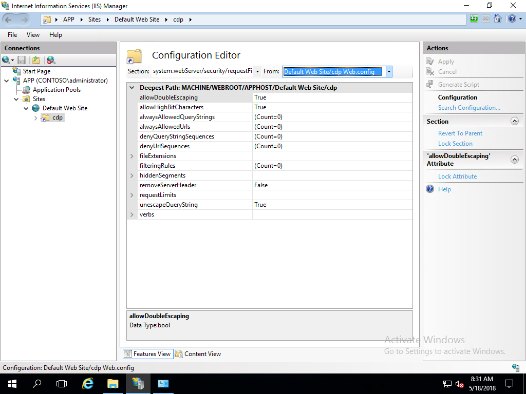 Configuration IIS Rédacteur double échappement.