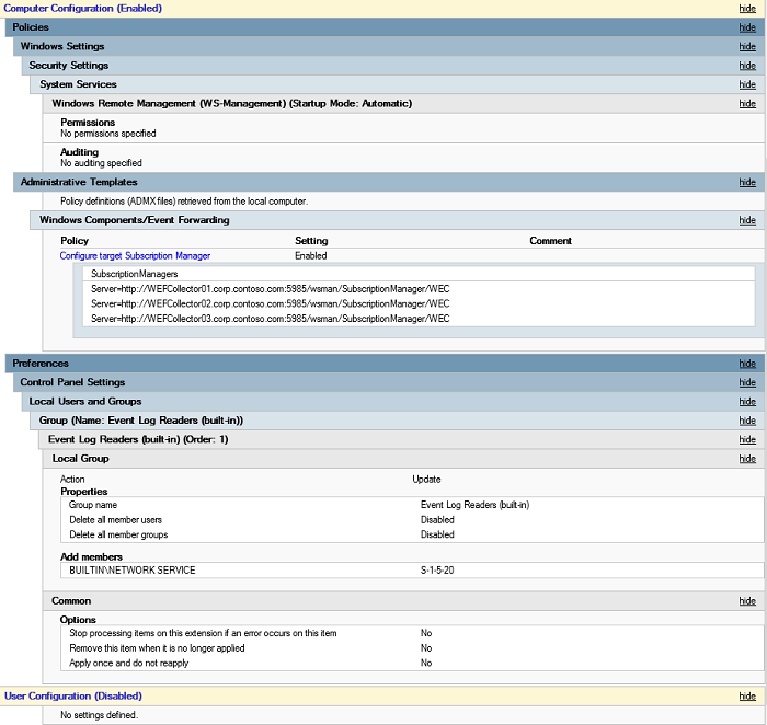 configurer le client wef.