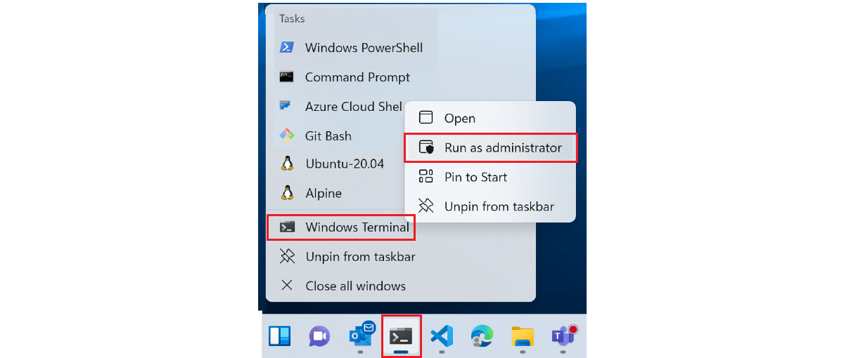 Mode Administrateur du Terminal Windows