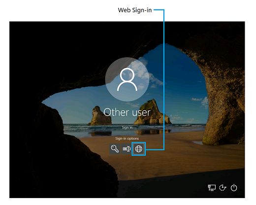 Capture d’écran de l’écran de connexion à Windows 10 qui met en évidence la fonctionnalité de connexion web.