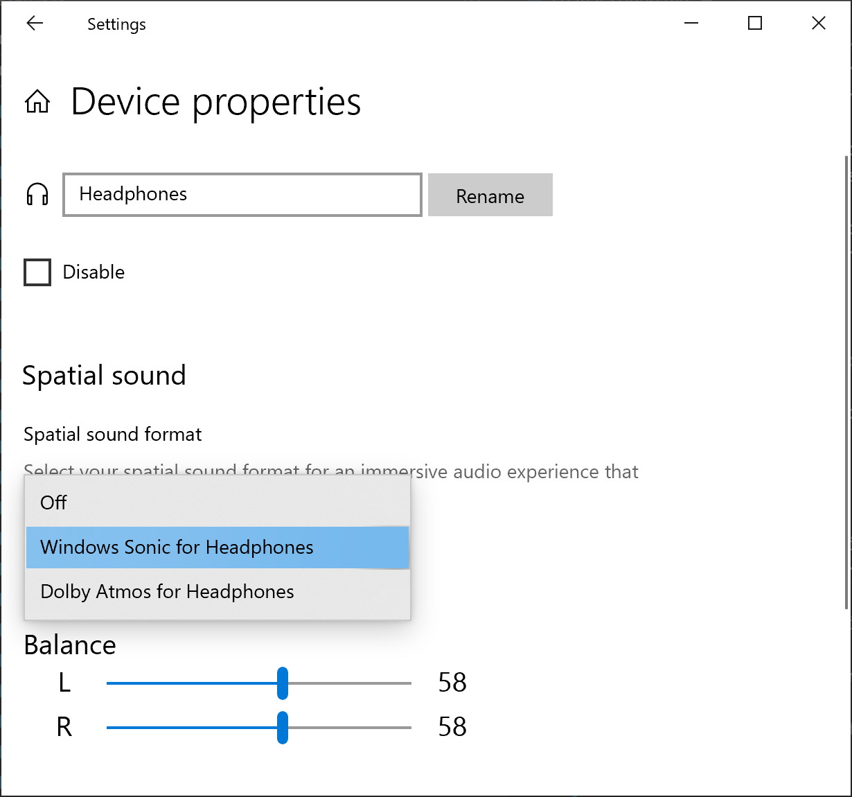 activer le son spatial dans le panneau de configuration audio