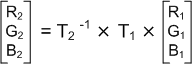 Capture d’écran d’un calcul de matrice, montrant une conversion d’un espace de couleur RVB en un autre.