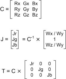 Capture d’écran d’un calcul de matrice, montrant une conversion RVB.