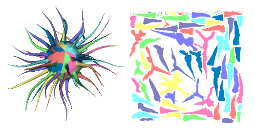 illustration d’un exemple de maillage et de son atlas de texture correspondant