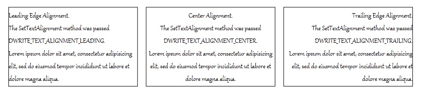 illustration de paragraphes de texte avec alignement de début, centré et de fin