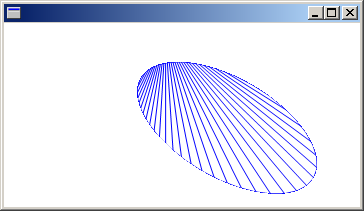 capture d’écran d’une fenêtre contenant une ellipse remplie de lignes provenant d’un point en dehors de l’ellipse