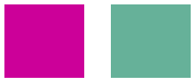 illustration montrant des rectangles remplis de l’image d’origine (rouge violet) et une image pivotée en couleur (vert de mer)