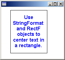 capture d’écran d’une fenêtre contenant un rectangle, qui contient six lignes de texte, centré horizontalement