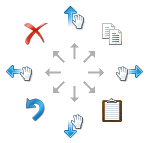 Diagramme montrant des mouvements de balayage et leurs affectations par défaut dans Windows 7.