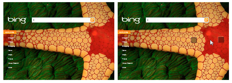 capture d’écran de la page d’accueil bing avec les points chauds 