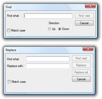 capture d’écran des boîtes de dialogue Rechercher et remplacer 