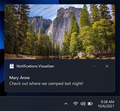 Capture d’écran d’une notification d’application avec une image de héros.