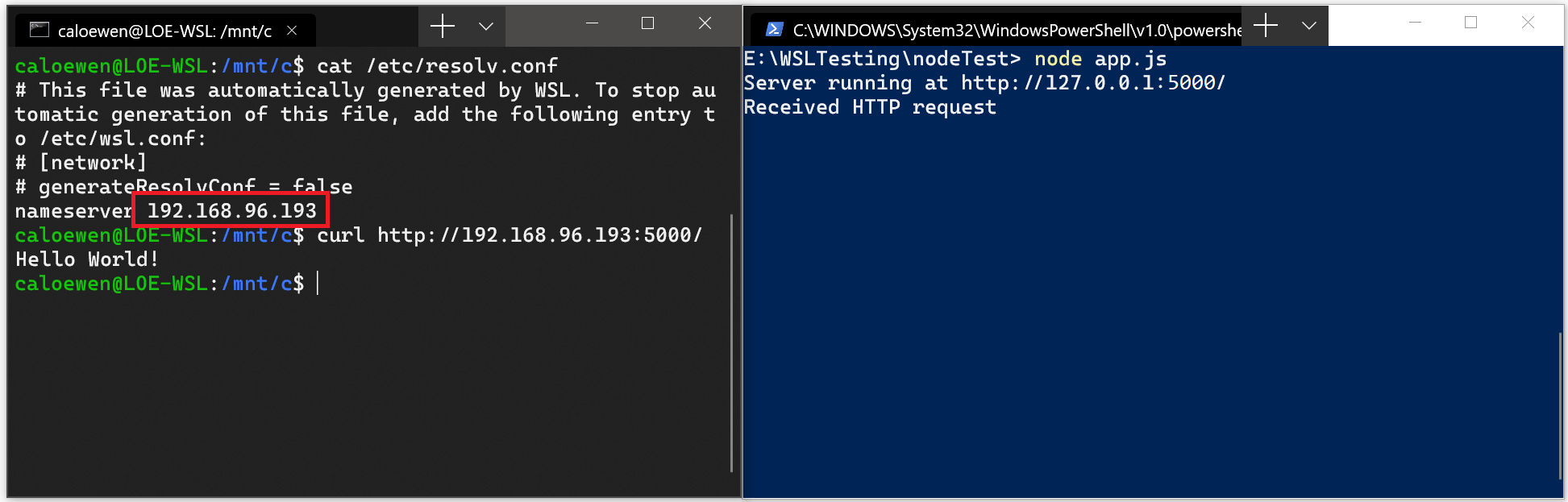 Se connecter au serveur NodeJS dans Windows via Curl