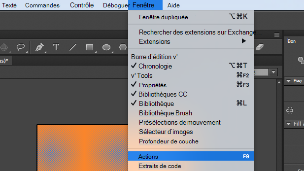 Screenshot that illustrates the process of selecting Actions from the Window menu in Adobe Animate C C.