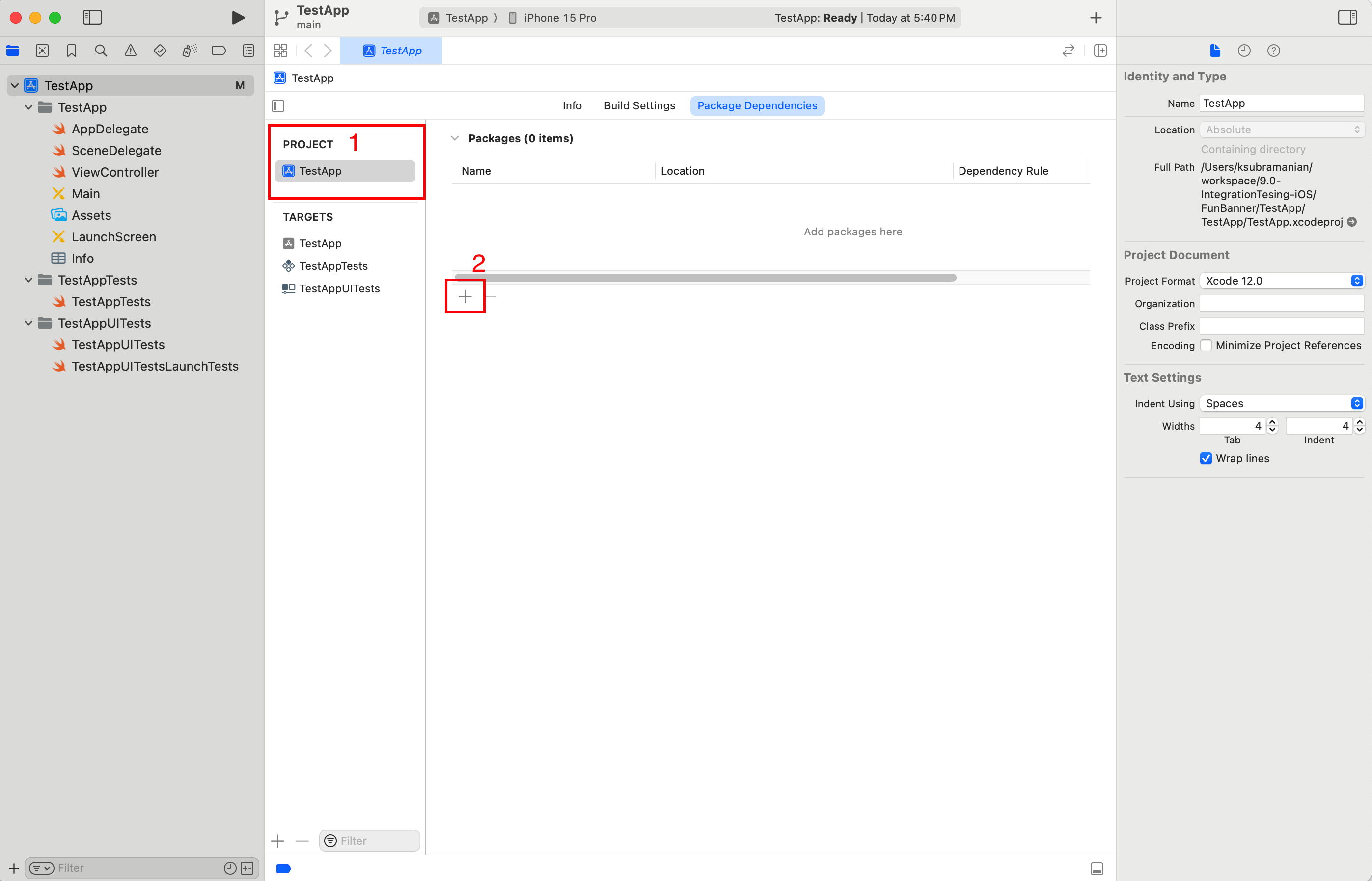 Screenshot shows the steps to open a Swift Package project.